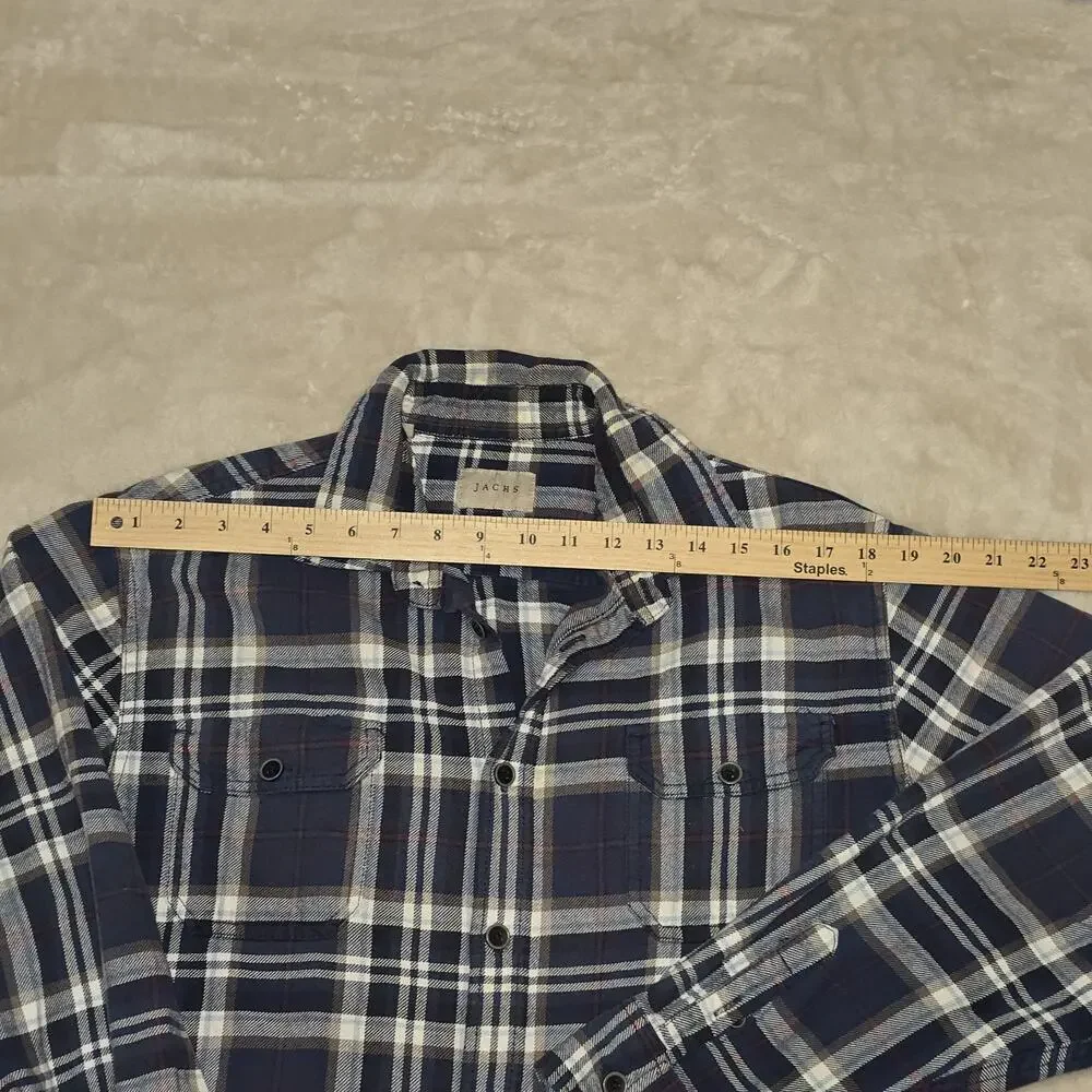 Jachs Men’s Flannel Shirt Blue Plaid Long Sleeve Button Front Casual Size M